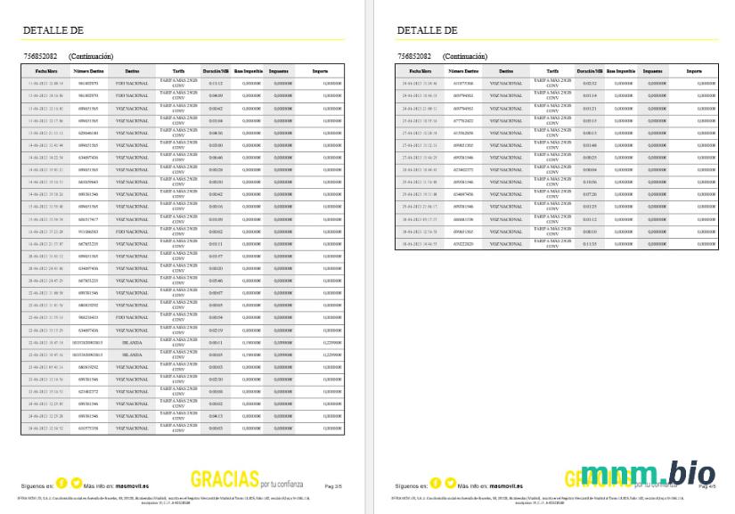 Hiszpania Masmovil Internet rachunek za media Word i formaty PDF, 6 stron.